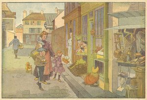 Festforberedelser (farve litho) af French School