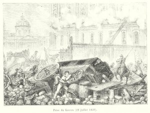 Capture of Louvre, 29. juli 1830 (gravering) af French School