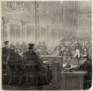 Proces ved det kongelige hof i Poitiers af general Jean Baptiste Breton (Jean-Baptiste) dit Berton (1769-1822) i 1822 - af French School