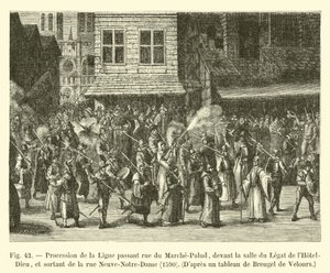 Ligaens procession passerer rue du Marche-Palud foran Salle du Legat de l