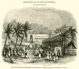 Procession af Buddhas tand på øen Ceylon (gravering) af French School