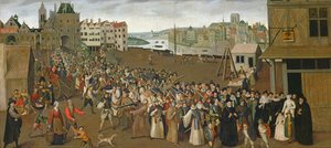 Procession af Den Hellige Liga på Place de Grève, der forlader Saint-Jean Arch, Paris, 1590-3