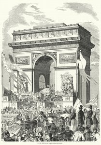 Procession passerer foran den franske provisoriske regering ved Triumfbuen, Paris af French School