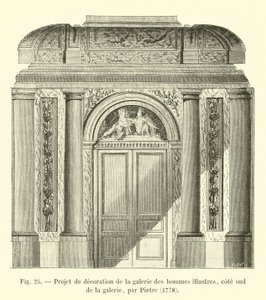 Udsmykningsprojekt til galleriet af berømte mænd, sydsiden af ​​galleriet, af Pietre, 1778 af French School