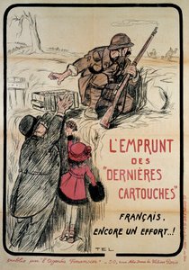 Propagandaplakat under 1. verdenskrig: "" låner de sidste patroner, fransk stadig en indsats"", 20. århundrede. Saml. Lad os gå. af French School