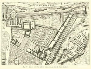 Saint-Paul og Arsenal-distriktet i 1650, faksimile af Gomboust-planen af French School