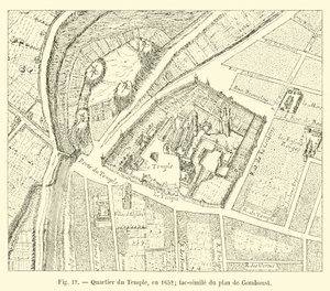 Tempelkvarteret, i 1652; faksimile af kortet over Gomboust af French School