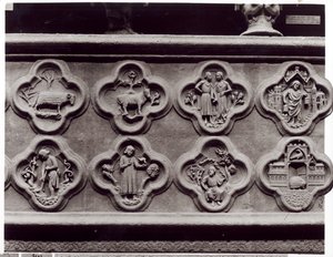 Quatrefoils med stjernetegnene, årets arbejde og profeterne Sophonie og Ezekiel, fra katedralen Notre-Dame i Amiens (gipsstøbt af sten) af French School
