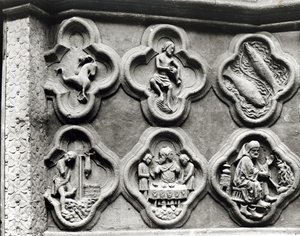 Quatrefoils med stjernetegnene og årets arbejde, fra katedralen Notre-Dame i Amiens (gipsstøbt af sten) af French School