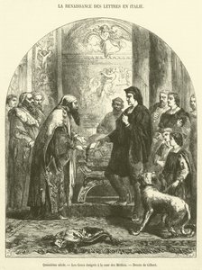 1400-tallet emigrerede grækerne til hoffet i Medici (gravering) af French School