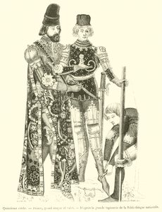 Fifteenth Century, Prince, Grand Esquire og Valet (gravering) af French School