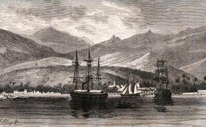 Rade de Taiti - Tahiti - indgravering i "La France illustrée: geografi, historie, statistisk administration" af V.A. Malt-Brown. 1884 af French School