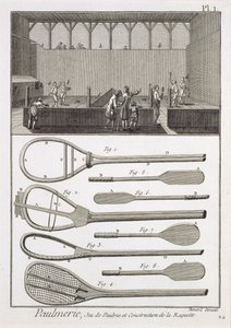 Ægte tennis og konstruktion af ketsjere, fra Encyclopedia af Denis Diderot (1713-84), indgraveret af Robert Benard (f.1734), udgivet ca. 1770 af French School