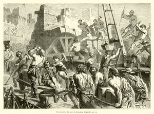 Genopbygning af Jerusalems mure (gravering) af French School