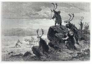 Rensdyrjagt i stenalderen, illustration fra LHomme Primitif, af Louis Figuier (1819-94) udgivet af Hachette, 1870 af French School