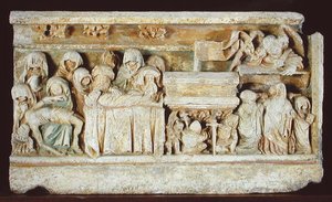 Relief af scener fra Kristi lidenskab: Pieta, gravlæggelsen og de hellige kvinder ved graven af French School