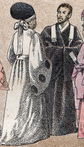 Religiøse dragter i Asien: to shinto-præster fra Japan - Gravering - Religiøse dragter i Asien: to shinto-præster fra Japan - Gravering - Privat samling af French School
