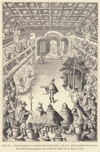 Repræsentation af en ballet for Henri III og hans hof i Louvre-galleriet (gravering) af French School