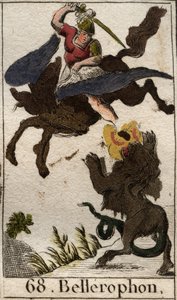 Repræsentation af Bellerophon, rider på Pegase, dræber kimæren (repræsentation af Bellerophon, på Pegasus, der spidder kimæren). Fra "Mythology of Youth" af Pierre Blanchard 1803. af French School