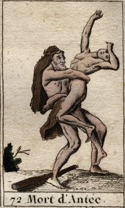 Repræsentation af Hercules Terrassant Ante, konge af Libyen (Heracles (Hercules) dræber Antaeus med et bjørneknus) Fra "Mythology of Youth" af Pierre Blanchard 1803. af French School