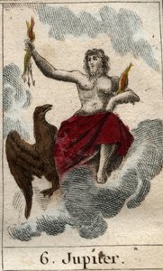 Repræsentation af Jupiter (eller Jove) gudernes konge og guden for himmel og torden). Fra "Mythology of Youth" af Pierre Blanchard 1803. af French School