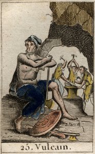 Repræsentation af Vulcan, gud for ild, smedje og vulkaner. (Vulcan, gud for ild og vulkaner). Fra "Mythology of Youth" af Pierre Blanchard 1803. af French School