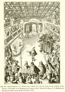 Repræsentation af en ballet for Henri III og hans hof, i Louvre-galleriet af French School