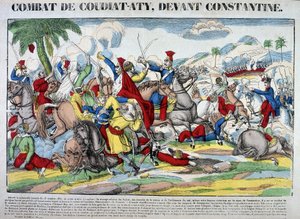 Repræsentation af slaget ved Coudiat Aty, før Konstantin, som førte til erobringen af Konstantin den 13. oktober 1837. Billede af Epinal af French School