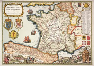 Gengivelse af kort over St. Jakobs ruter fra Compostel, oprindeligt graveret af D.Serveaux 1648
