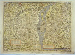 Gengivelse af Basel-kortet over Paris, oprindeligt produceret i 1552-59