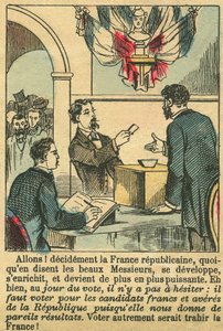 Det republikanske Frankrig fortjente franskmændenes stemme. Gravering, i "Le Figaro, supplement", den 30/03/1889, Paris. Coll. Selva. af French School
