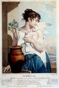 Republikansk kalender: Årets Germinal II (21. marts). Indgravering af Tresca efter Laffitte af French School