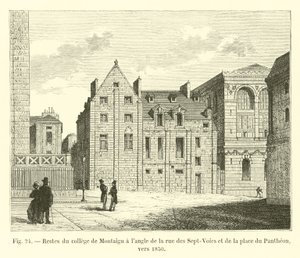 Rester af Montaigu-kollegiet på hjørnet af rue des Sept-Voies og place du Pantheon, omkring 1850 af French School