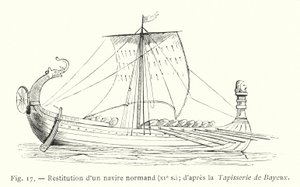 Restitution af et normannisk skib, 11. århundrede; efter Bayeux-tapetet (gravering) af French School