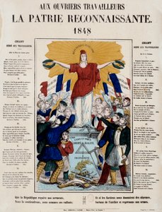 Revolution i 1848 og fødslen af den anden republik: manifest og sang med titlen "Til arbejdere, det taknemmelige hjemland", Republique bliver mødt af arbejderne. 1848 Paris, Musee Carnavalet af French School