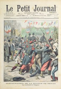 Optøjer i Treguier ved indvielsen af en statue af Renan, forsideillustration af "Le Petit Journal", 27. september 1903
