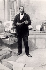Robert Koch (1843-1910) i sit laboratorium, fra Le Monde Illustre, 29. november 1890 af French School