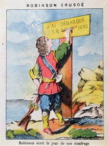 Robinson Crusoe skriver datoen for forliset af French School