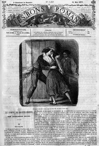 Romersk føljeton: "" Greven af Monte Cristo"" (Monte-Cristo) af Alexandre Dumas (1802-1870). Sexscene mellem Edmond Dantes og Mercedes. Indgravering i "" Les bons romances"" af French School