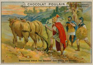Romulus sætter grænserne for Rom, Chocolat Poulain handelskort