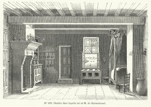 Værelse i Hotel de France i St. Malo, Bretagne, hvor den franske forfatter og politiker Francois-Rene de Chateaubriand blev født (gravering) af French School