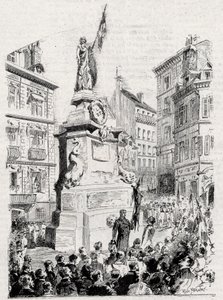 Rouen: medlemmer af League of Patriotes foran statuen af Jeanne d