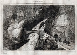 Route du Simplon - Indgravering fra "" Det maleriske Italien"" af M. de Norvins, Ch. Nodier 1834-1836. af French School
