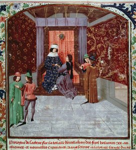 Roy 15 E IV f.14 Edward IV modtager bogen fra forfatteren, fra Old Chronicles of England, af Jean Batard de Wavrin, c.1470-80 (vellum) af French School