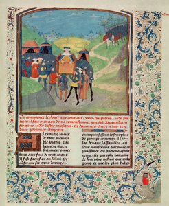 Roy 17 FI f.198 Alexander den Store henvendte sig til sine mænd i håbet om at overtale dem til at fortsætte ind i Indien, fra Quinte Curse Ruffe des Fais du Grant Alexandre, ca. 1468 (vellum) af French School