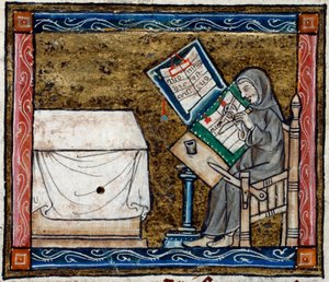 Royal 14 E. III, F.6V SRIBE Kopiering fra et eksempel, illustration fra 