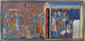 Royal 16 G. VI, f.185v Raid of the Mansur of Cordoba, illustration fra 