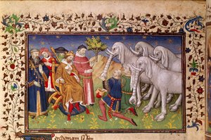 Royal 20 B. XX, fol.82v, Alexander givet hvide elefanter, fra 