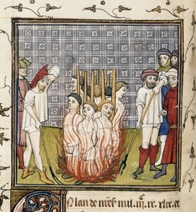 Royal 20 C. VII, f.44v Burning of Templars, illustration fra 