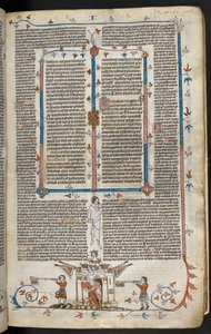 Royal MS 10 E IV f.66r, bas-de-page scene af en ridder, der dukker op fra et slot, ca. 1300-40 (pen & blæk og tempera på pergament) af French School